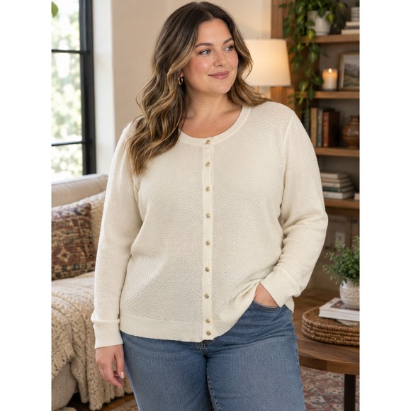Charter Club Sweaters - NEW Charter Club Textured Gold Button-Front Cardigan Sweater Cream Plus Size 3X